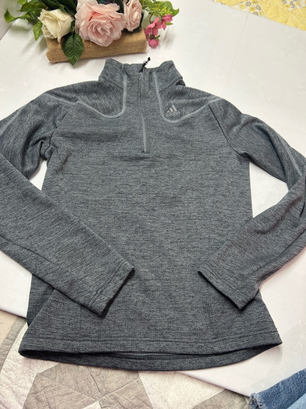 adidas Heather Gray Quarter-Zip Pullover - Picture 2 of 4